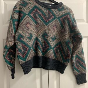 Sansabelt DesignersGeometric Patterned Wool Sweater - Teal and Gray
